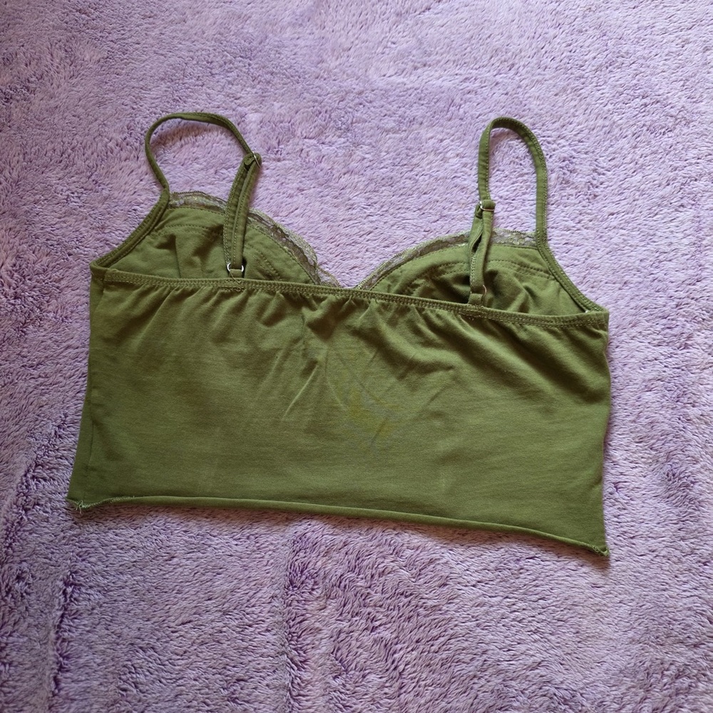 Green Lace Trim Crop Top